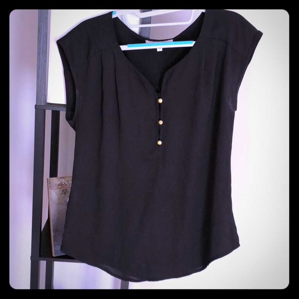 Daniel Rainn black shirt with gold buttons